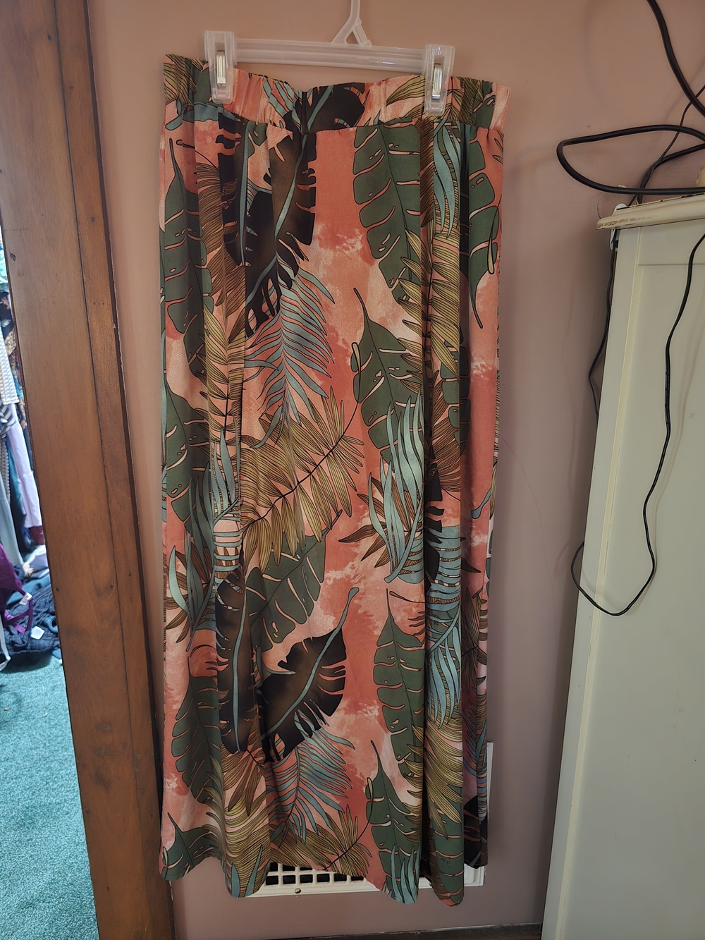 SHEIN Coral Tropical Leaf Maxi Skirt